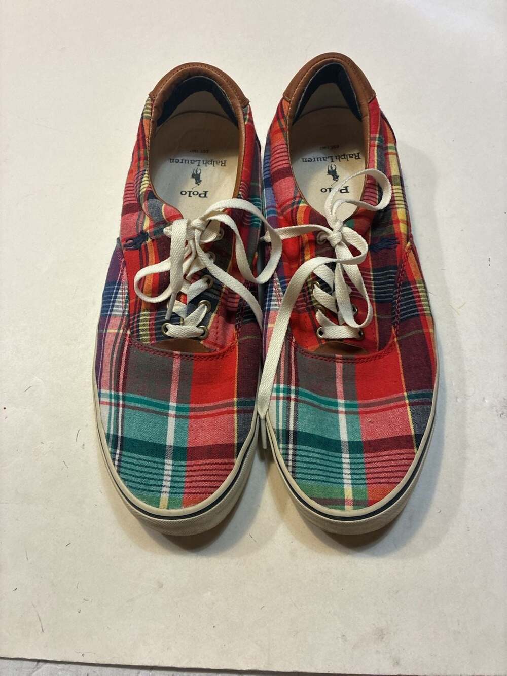 Polo Ralph Lauren Thorton Size 13D Madras Plaid Sneakers